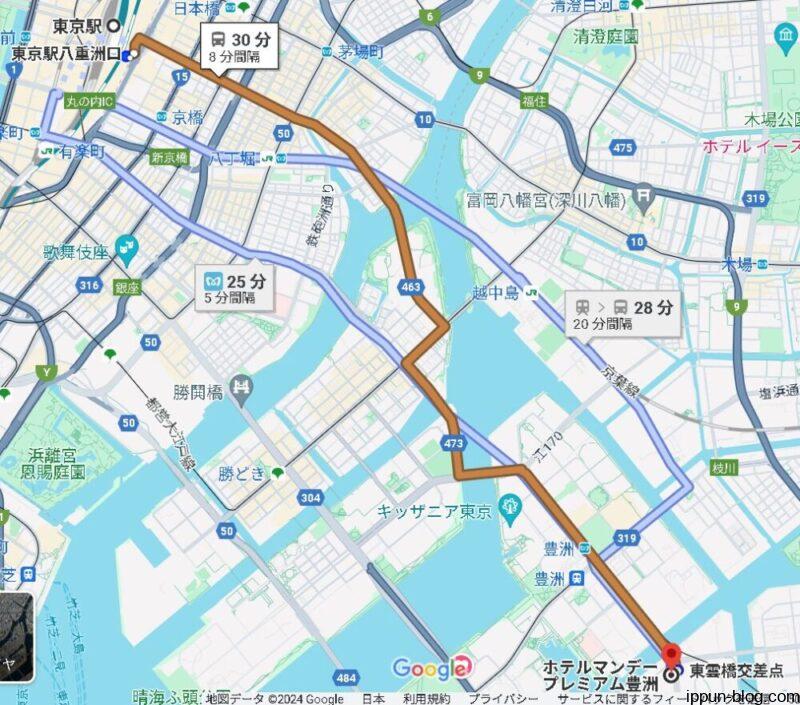 バスのルートを示すマップ