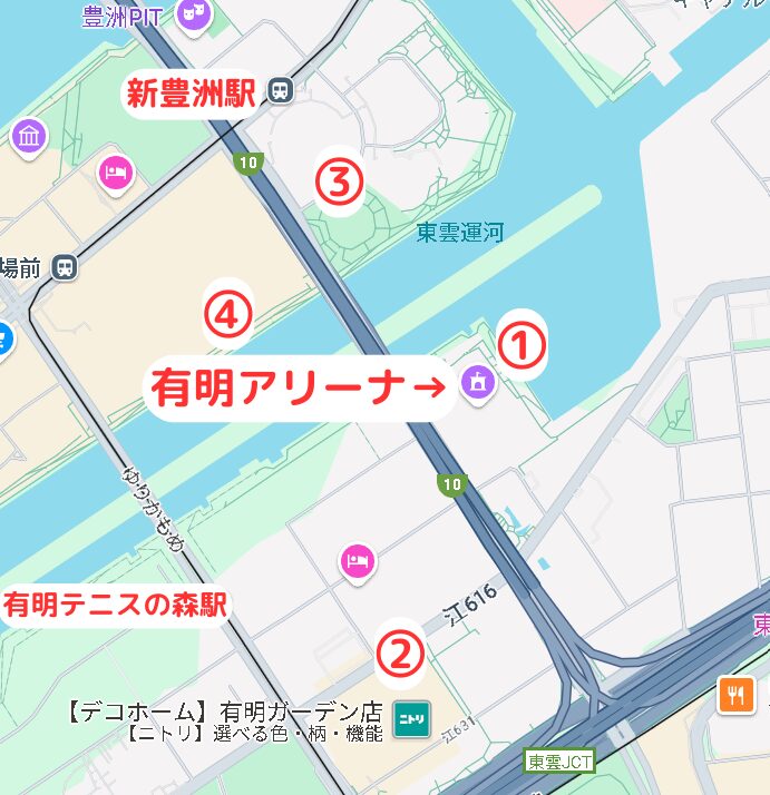 有明アリーナ周辺のトイレを示す地図