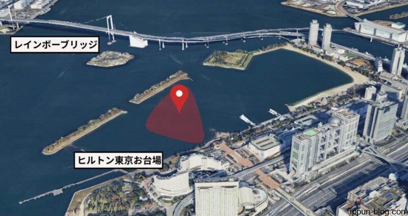 航空写真から見たODAIBAファウンテンの位置