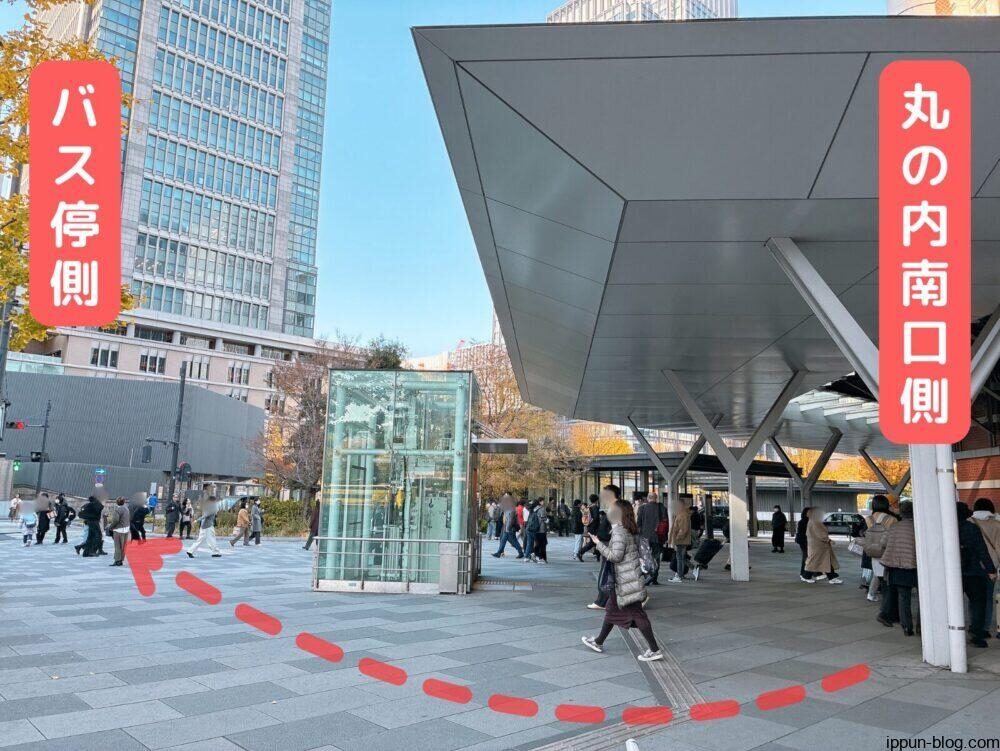 東京駅 案内②バス停前の信号を横断