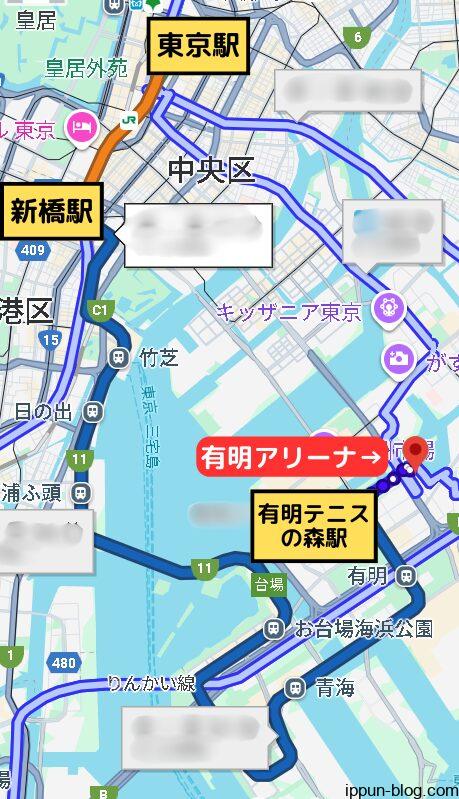 新橋経由ルートの案内地図
